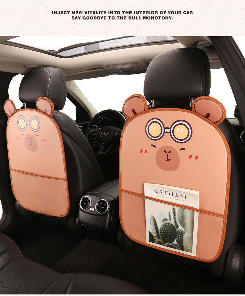 Female Cute Cartoon Car Seat Back Anti-Kick Pad Car Seat Rear Anti-Fouling Pad with Storage Belt Cross-Border Car Products