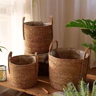 Nordic Rattan Straw Flower Pot Green Planting Floor-Standing Large Set Pot Woven Flower Basket Light Luxury Home Decoration Basket Pastoral