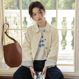 实拍2025春季新款韩版设计感抽绳白色牛仔外套女长袖百搭夹克衫