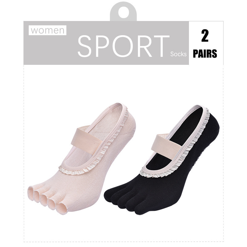 [W7+T7] 2 Pairs of Combination Women's Five-Finger Non-Slip Glue Dance Aerobics Fitness Sports Pilates Yoga Socks