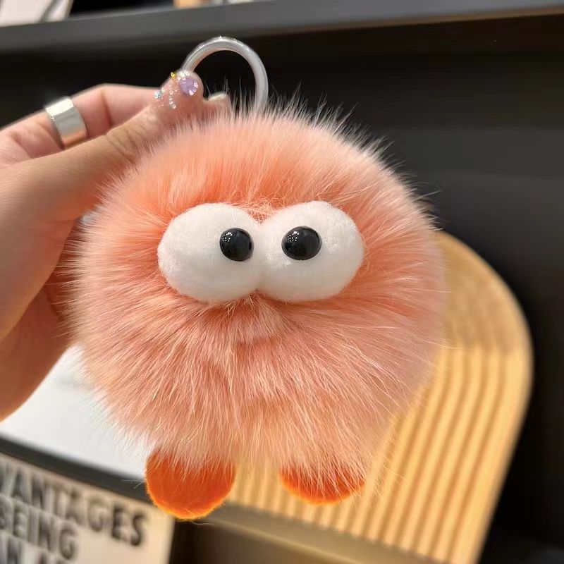 智贝详情图_7可爱狐狸毛小煤球汽车钥匙扣挂件ins小精灵毛绒