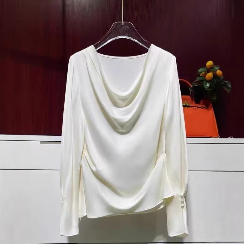 Shenzhen Nanyou 2026 Spring/Summer Fashion French Style Draped Collar Elegant Versatile Long Sleeve Cupro Silk Shirt Top for Women