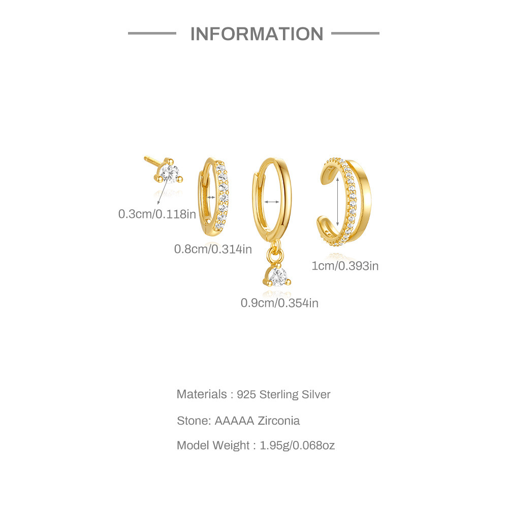 Zircon Inlay Material Earrings Classification 1 Set 925 Sterling Silver Zircon Geometric Earrings