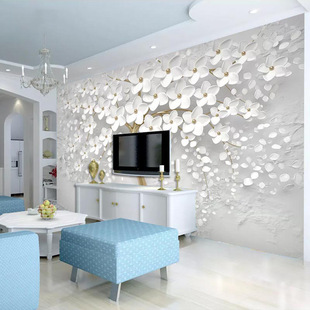 3d three-dimensional embossed flower branch TV background wallpaper fresh simple modern beautiful living room sofa mural