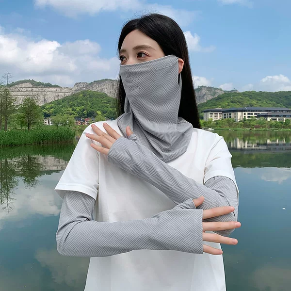 Nylon summer sun protection face mask for men, outdoor ice sleeves, cycling arm sleeves, sunshade, UV protection, ear-hanging face towel, face mask for women
