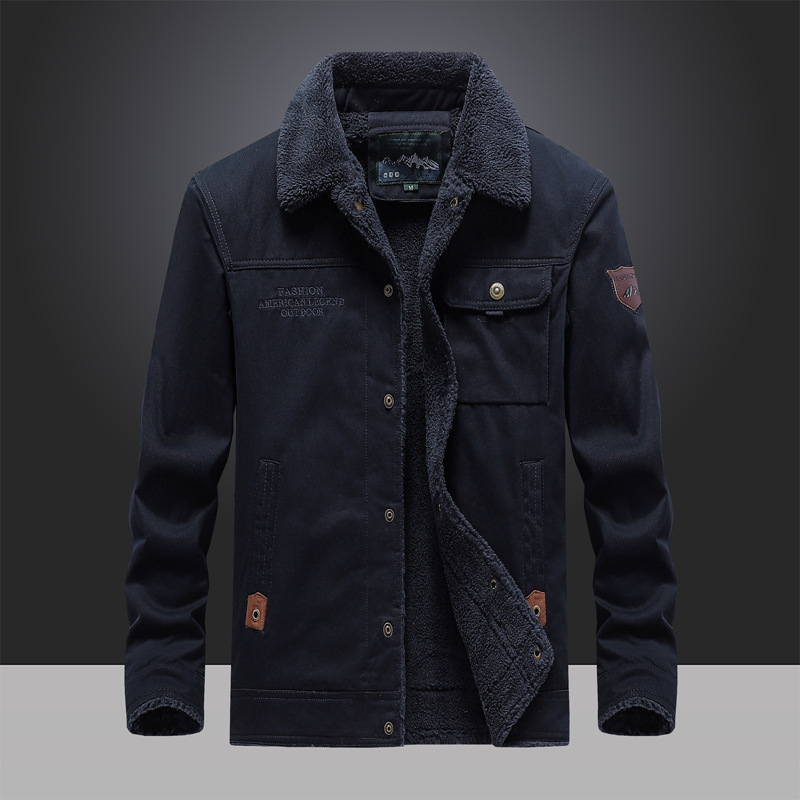 Chaqueta transfronteriza de invierno de hombres de mediana edad y camisa casual delgada de invierno de color sólido chaqueta suelta chaqueta de hombre