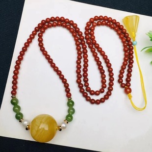 Natural beeswax round bead clavicle chain waxy rich with southern red chain necklace Ketang jewelry origin wholesale