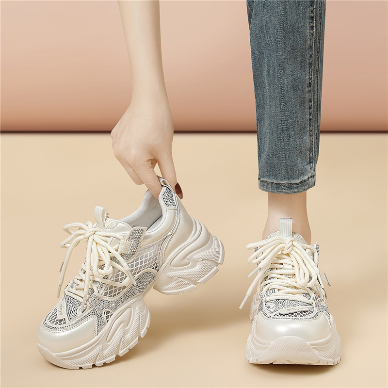 Giày thể thao nữ đế dày lưới thoáng khí 2026 – sneaker chunky nhẹ đa năng — 6139 Bạc, 6139 Màu be