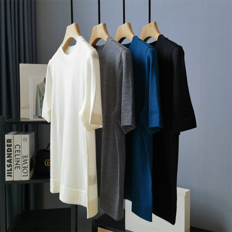 经典！简约知性气质！80支18针德国扬子羊毛针织衫短袖T恤上衣女