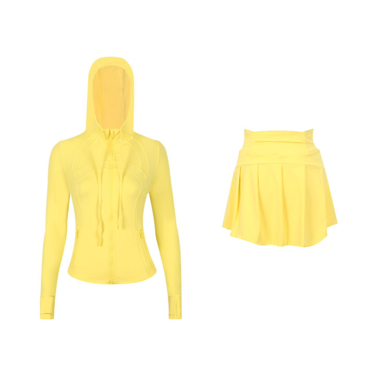 ​​Stylish Women's Hooded Jacket & Skirt Set - Stretchy Activewear For Running, Yoga & Casual Wear​​ Versatile Matching Set​​_ecoleips.com
