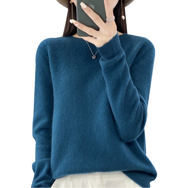Autumn and Winter new pullover first-line ready-to-wear round neck sweater women's loose knitted bottoming sweater long sleeve solid color top