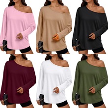 2025欧美跨境新款女式休闲时尚斜领上衣针织长袖上衣