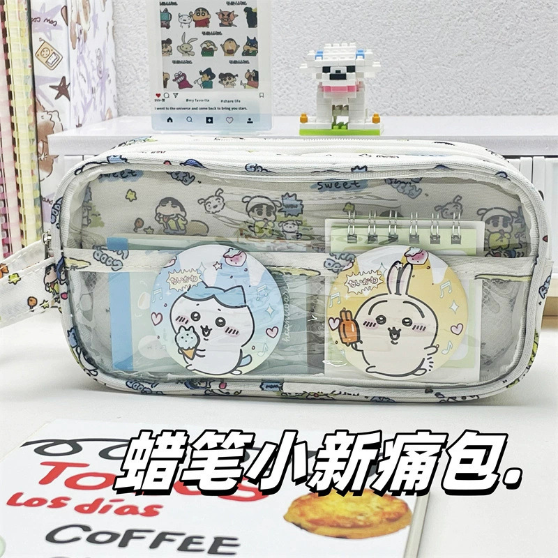新しいクレヨンしんちゃん痛バッグ文具ペンバッグ透明高価値大容量学生かわいい多層収納袋|undefined