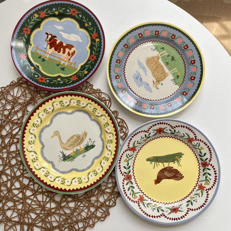 American Surplus Goods Rifle Papers Pastoral Style Ceramic Plate Household Dish Deep Plate Retro Unique Country Style American Surplus Goods Rifle Papers Pastoral Style Ceramic Plate Household Dish Deep Plate Retro Unique Country Style