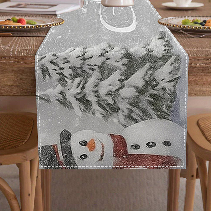 亚马逊跨境新款圣诞节桌旗 厂家直销冬季雪人圣诞印花餐桌垫|undefined