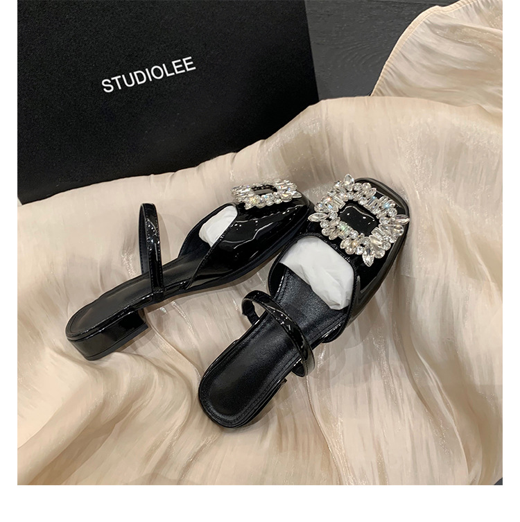 Grape Mom with the same style 2023 spring new sexy sandals and slippers women flash diamond shallow mouth square head flat half drag sandals women_voghion.com