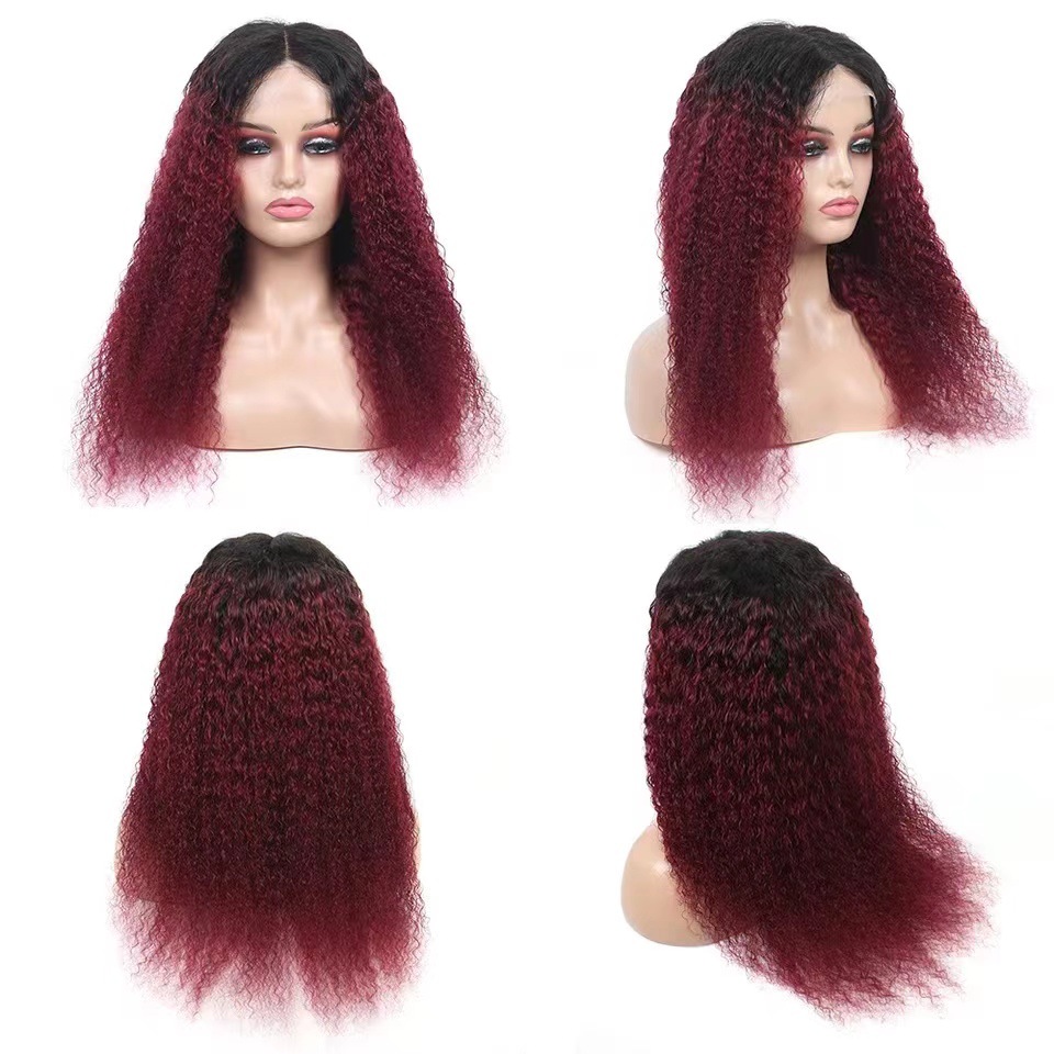 New Lace Wig Women Small Curly Long Hair Wine Red Front Lace Wig Set Hot Selling In Stock_voghion.com
