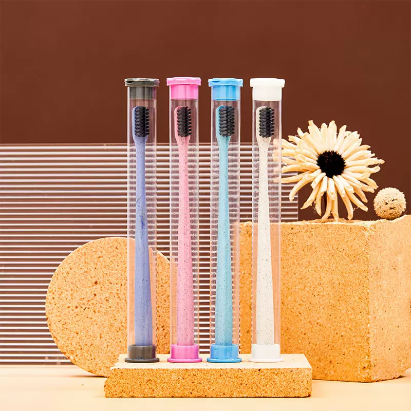 小麦秸秆牙刷家用细丝软毛成人管装4色牙刷工厂批发可打标