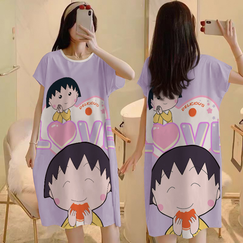 Camisón del sudeste asiático falda de pijama de manga corta de verano para mujer falda de cultura de longitud media suelta delgada cross-border