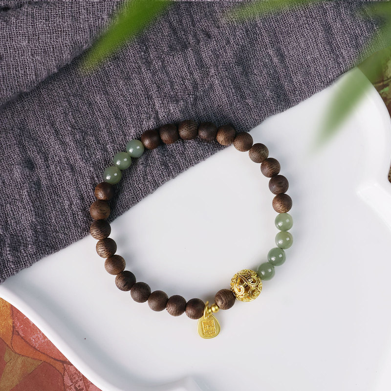 Original DIY Hetian Jade Bracelet Xizang Zaqilam Single Circle Simple Small Style Artistic Retro Bracelet