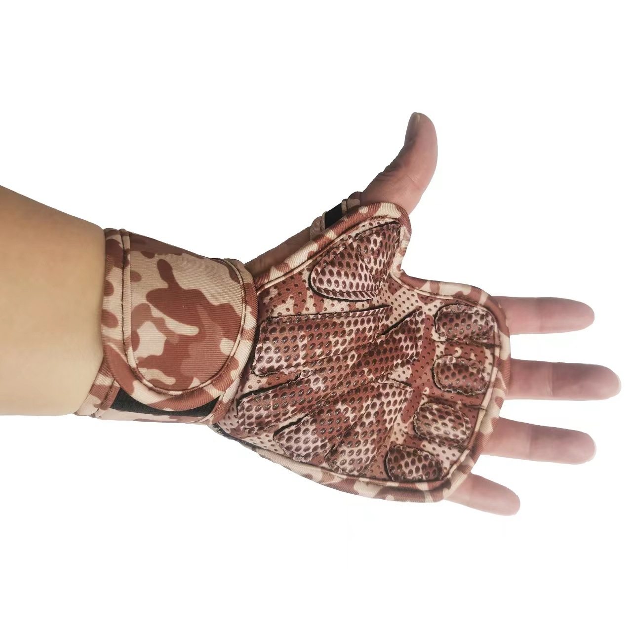 Venta al por mayor de la fábrica de cuero engrosada silicona guantes de ciclismo guantes de fitness levantamiento de pesas media banda de dedo guantes de muñeca