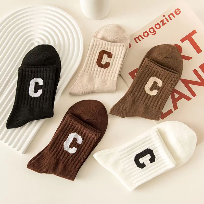 Socks Women's Mid-length Socks C Letter Autumn and Winter brown Style Korean Casual All-match Fashionable Women's Socks Internet Celebrant Stockings Socks Women's Mid-length Socks C Letter Autumn and Winter brown Style Korean Casual All-match Fashionable Women's Socks Internet Celebrant Stockings