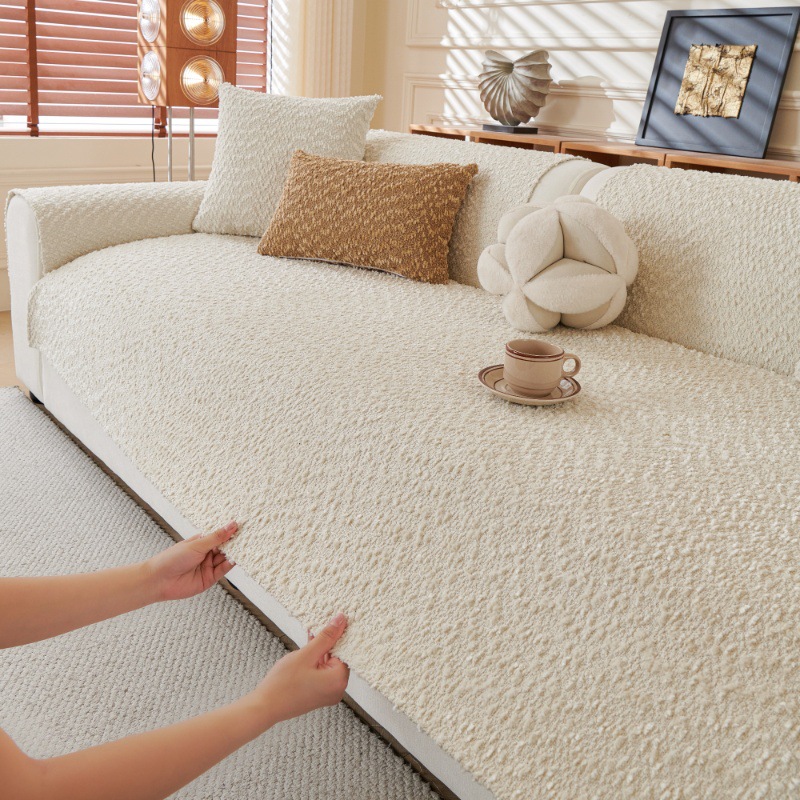 All-Season Universal Polyester Sofa Cushion Solid Color Simple Sofa Towel Fixed Non-Slip Anti-Cat Scratch One-Piece Sofa Cover
