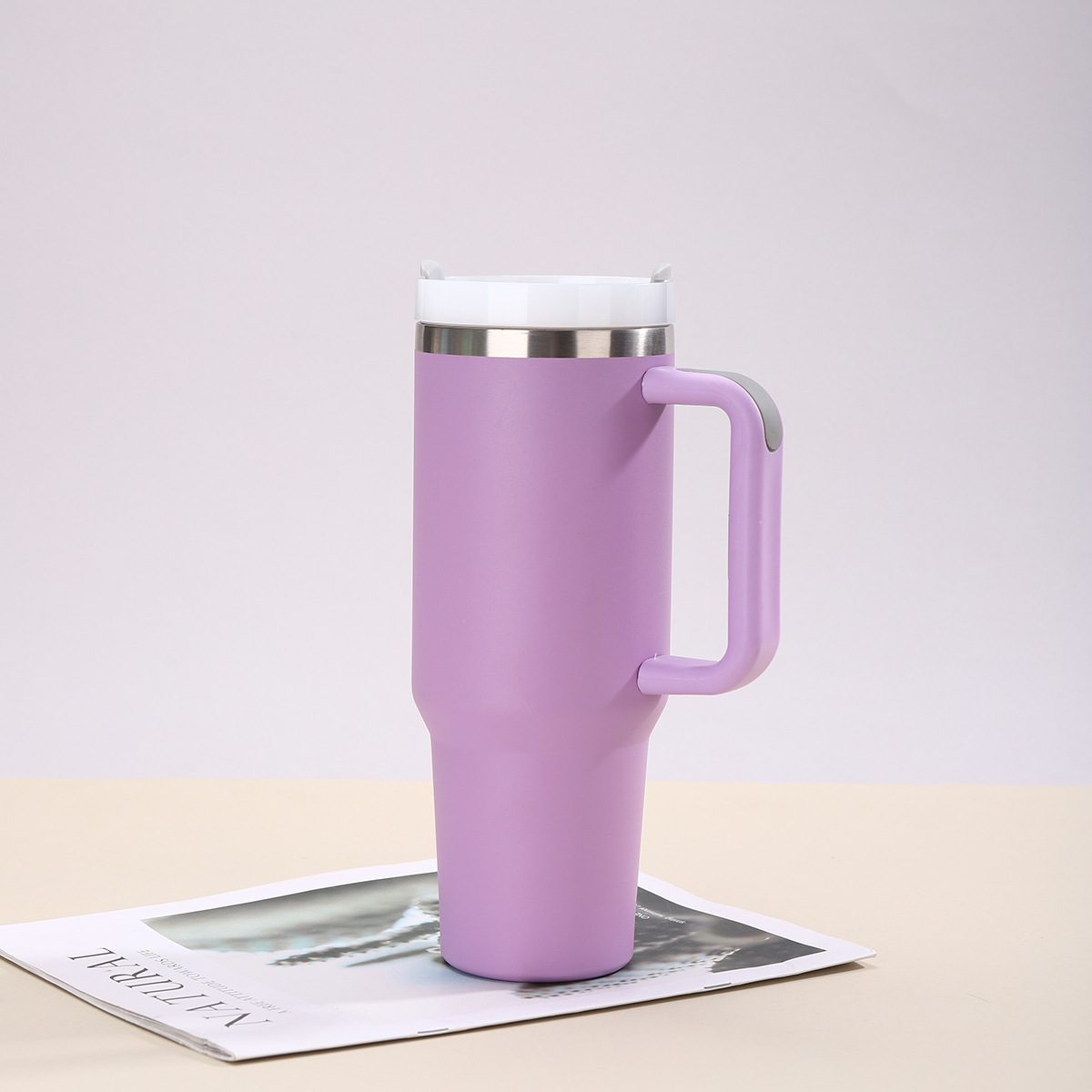 Taza térmica gigante de acero inoxidable 304 de 40 oz, con asa y pajita
