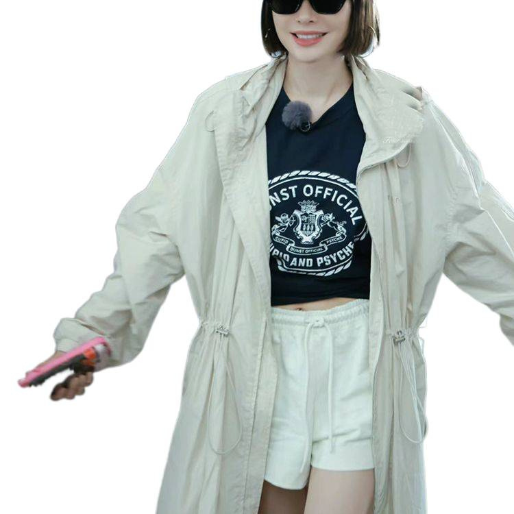 夏季新款宽松休闲长款风衣透气防晒衣女外套连帽收腰显瘦薄款开衫|undefined