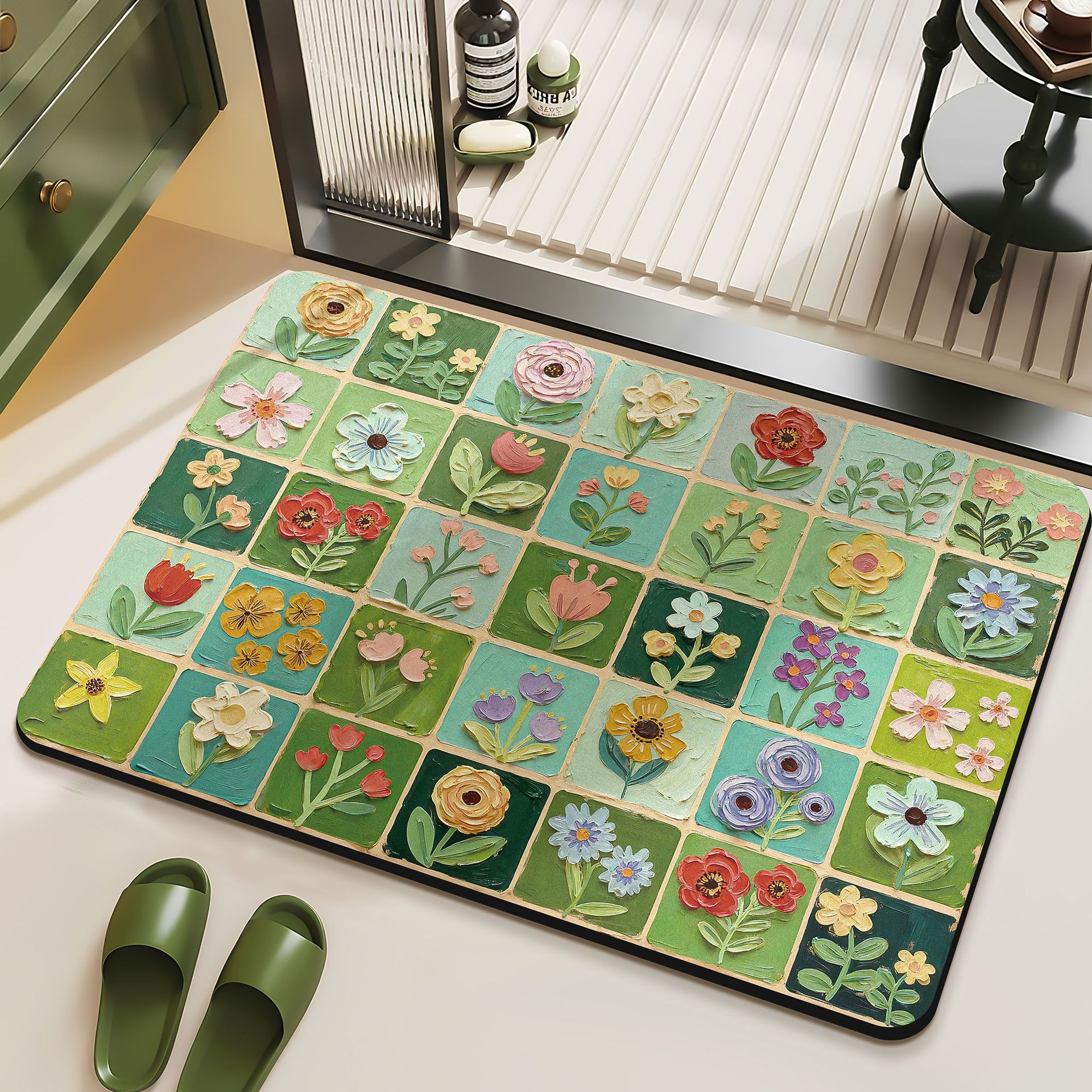 American Retro Bathroom Patio Lodo de Algas Cojín de absorción de agua puerta de baño antideslizante Pierna de baño alfombra de baño