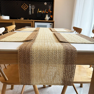 Jute Table Runner Mixed Color Woven Vintage Holiday Table Towel Wedding Coarse Rag Tassel Decorative Long Towel Party Cover Towel