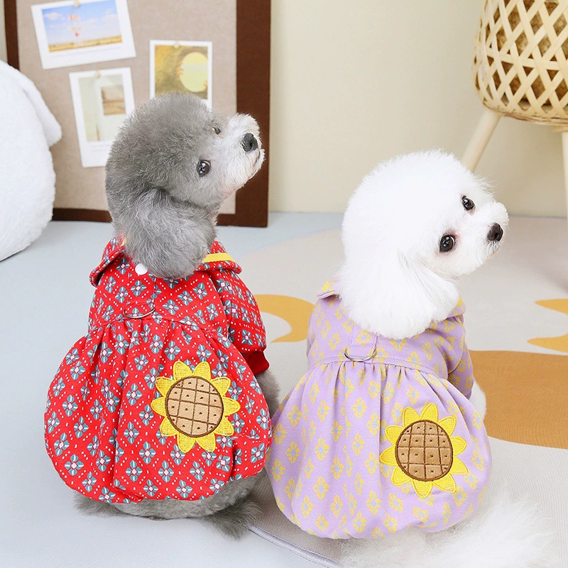 Осень и зима Новая Одежда для собак цветок юбка пальто маленький хлопок плюшевый мишка одежда для домашних животных осень и зима