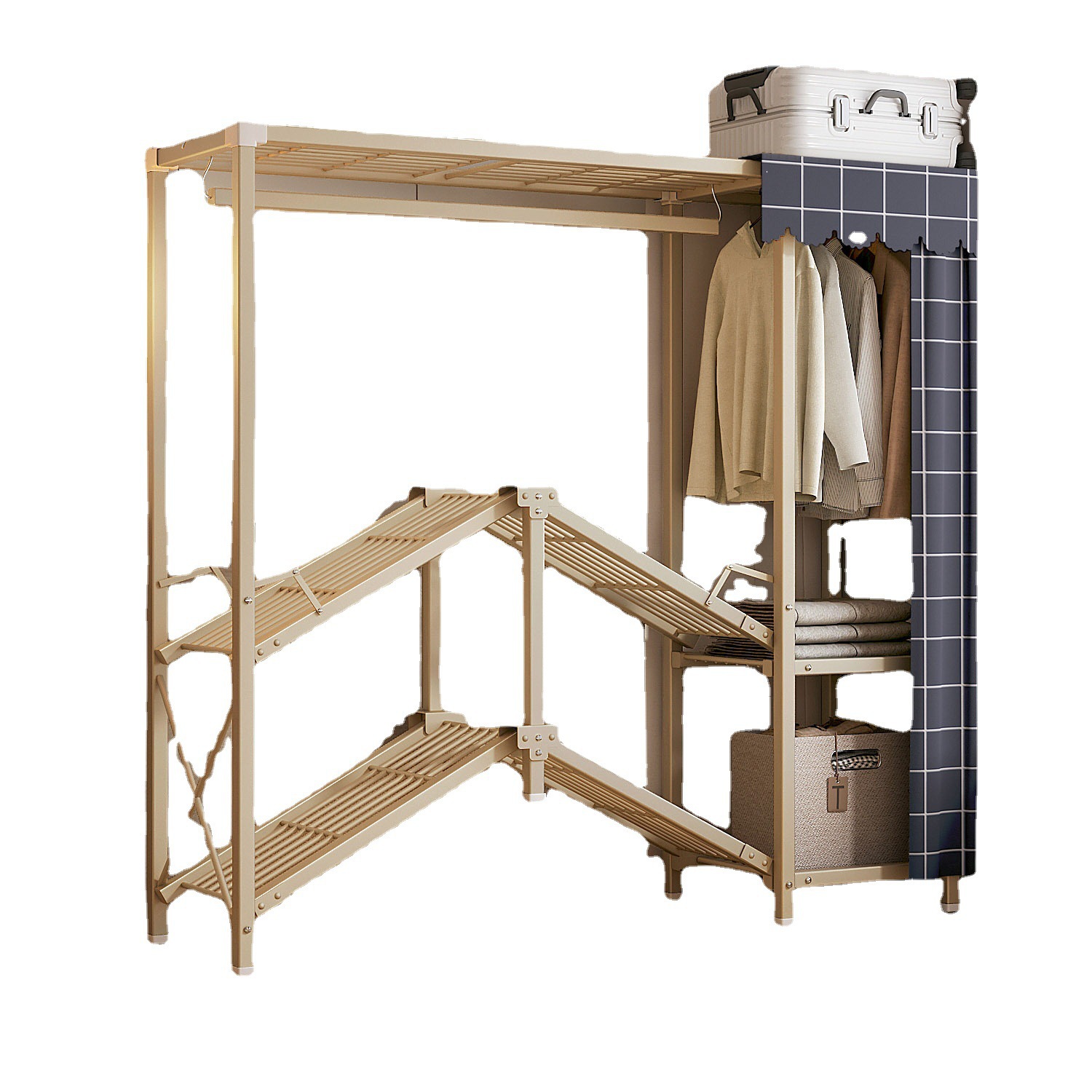 Armario de instalación gratuita, dormitorio doméstico, armario de tela simple plegable, armario de almacenamiento para alquiler, armario fuerte y duradero