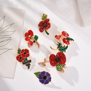 New poppy brooches, European and American Princess Kate commemorative rhinestone brooch, fashion dripping dripping diamond