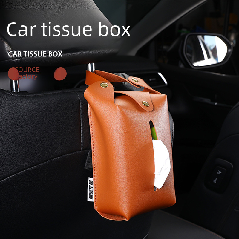 Car Paper Box Hanging Car Tissue Box Leather Car Tissue Bag Multifunctional Car Tissue Storage Cover