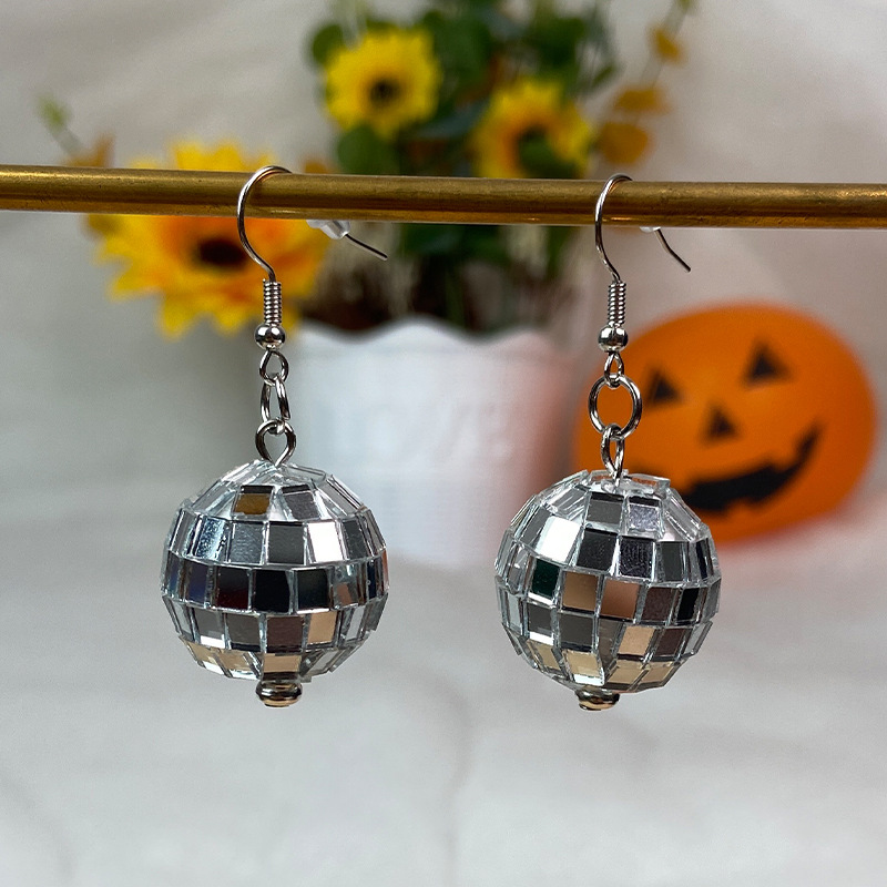 Pendientes bola de discoteca pendientes bola láser 2024 nuevos pendientes de bola de mosaico de Amazon transfronterizo