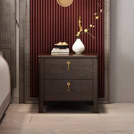 新中式乌金木床头柜简约现代小型柜子床边柜收纳储物柜置物架实木