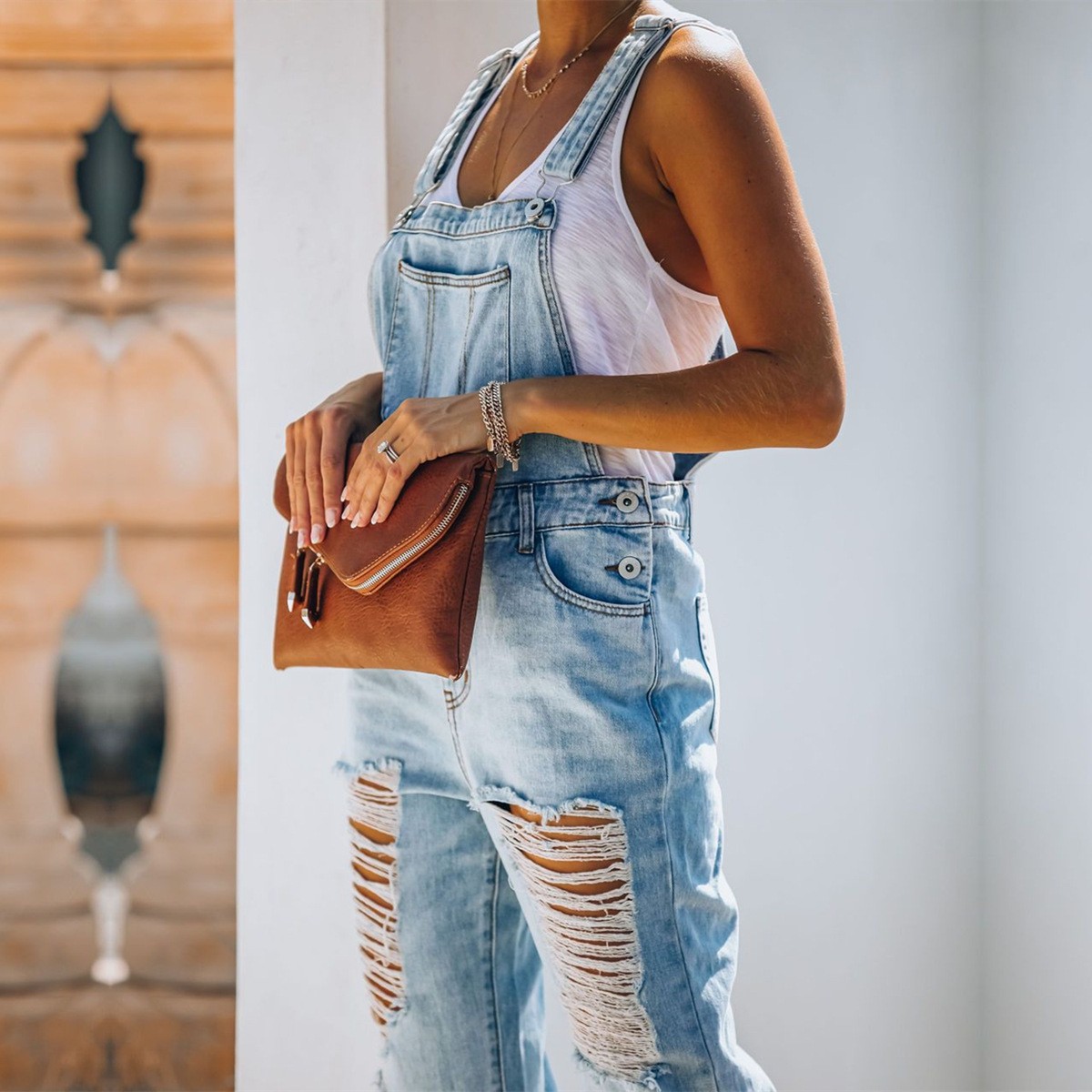 Transfronterizo Europa y América Amazon Wish agujeros de moda jeans correa pantalones de pies pequeños