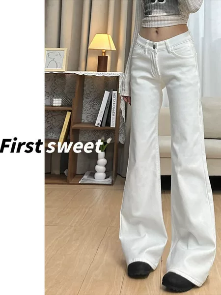 White Flared Jeans for Women, 2026 Summer New Style, Black High-Waisted Loose Fit, Slimming Straight-Leg Flared Pants