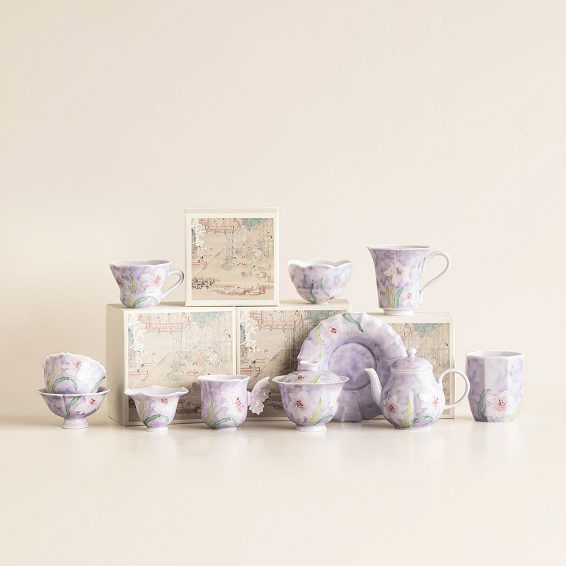 手绘堆雕紫百合小茶杯套装陶瓷盖碗品茗杯主人杯单杯高档功夫茶具|undefined