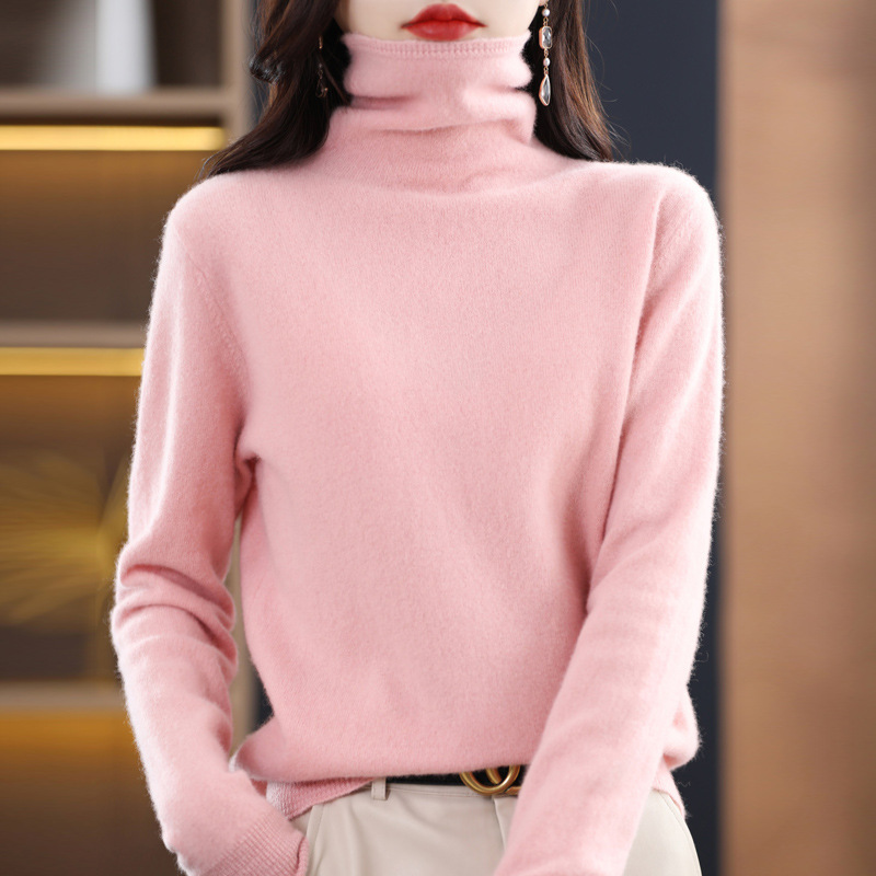 Ropa de primera línea 100 suéter de lana cuello de pila de mujer Otoño e Invierno cuello alto suelto sin costuras jersey de Cachemira suéter de fondo
