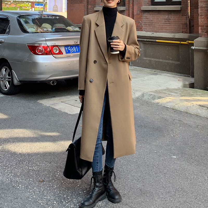 Autumn New Plus Size Women's Long Suit Jacket for Fat mm New Korean Style Loose Windbreaker Jacket 92189