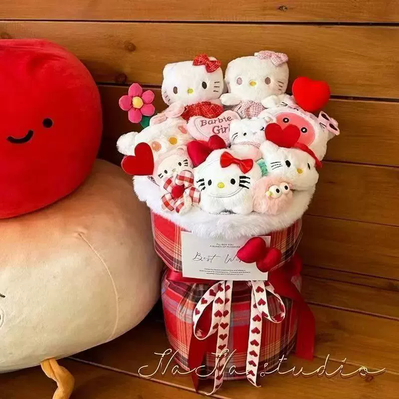 Привет, котик, кукла в виде игрушки, букет, подарок на день рождения