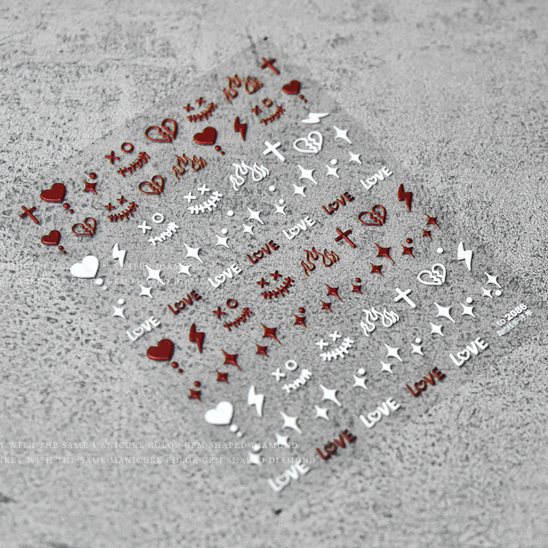 Pegatinas de uñas ins estilo letras avanzadas oscuro dulce picante estilo pegatinas de uñas en relieve cruz amor rayo patrón