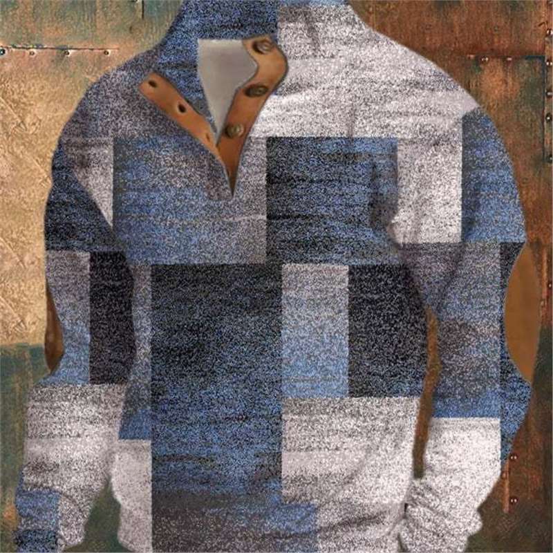 Cross-border Foreign Trade Men's Sweater Henry Shirt Digital Printing Christmas Series Four-button Henry Collar Long-sleeved Men Cross-border Foreign Trade Men's Sweater Henry Shirt Digital Printing Christmas Series Four-button Henry Collar Long-sleeved Men