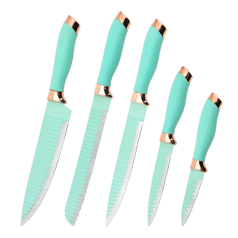 Comercio exterior Venta caliente cuchillo de pintura Doble galvanoplastia cabeza mango patrón de onda cuchillo de cocina cuchillo de acero inoxidable de doble cara de succión