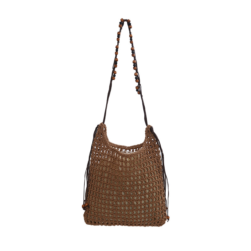 Women's Waxed Rope Hollow Woven Beach Tote Bag - Large Capacity Summer Shoulder & Underarm Bag - Thumbnail 5
