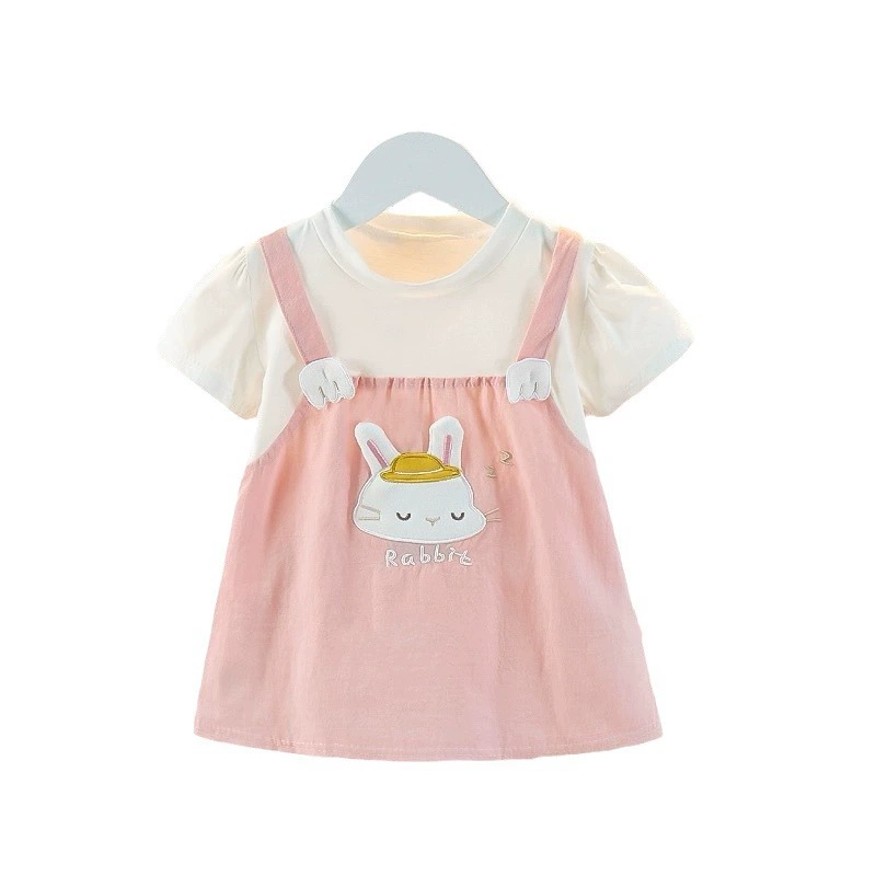 Summer children's skirt, cute dress, with short sleeve, wholesale, for import, 1-3 years
