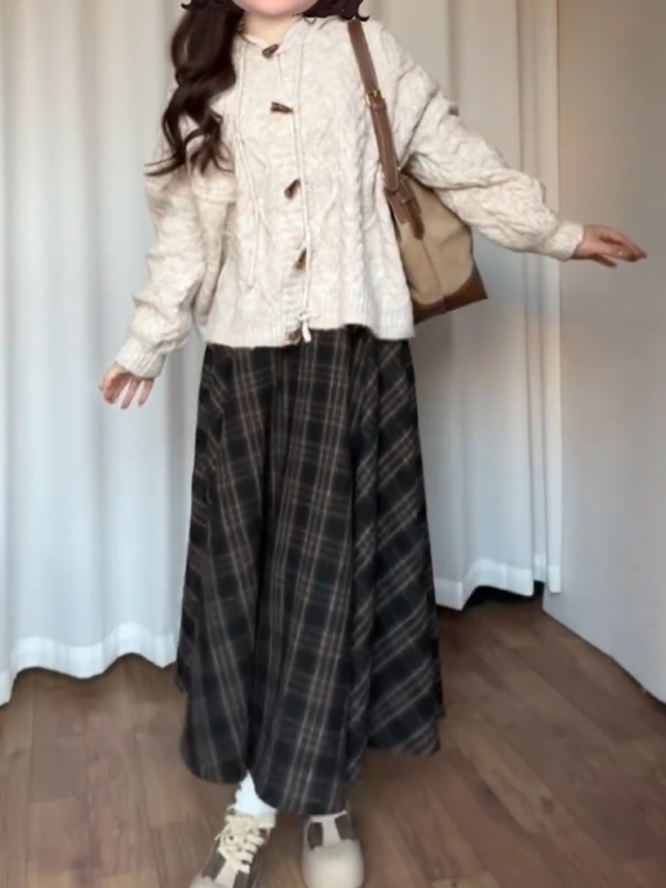 美拉德复古格子半裙大码胖mm大摆裙显瘦梨型女高腰a字半身裙子潮|undefined