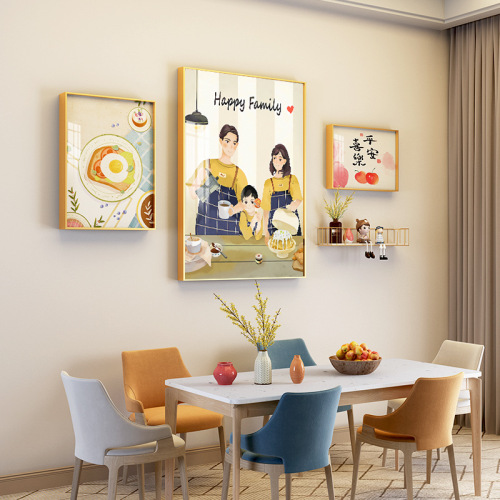 Nordic Warm House Restaurant Decoration Painting Crystal Porcelain Mural Combination Aluminum Alloy Painting Wall Decoration Iron Shelf Hanging Painting